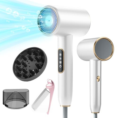 Bizcasa Föhn Haartrockner,2400W Ionischer Haartrockner Mit LCD-Anzeige,3 Temperatureinstellungen,2-Gang,Schnelltrocknen Hair Dryer mit Diffusor und Stylingdüse,für Reisen/Familie