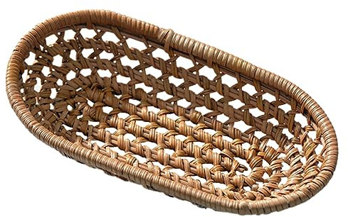 Alipis Rattan Towel Basket Small Wicker Storage Tray Portable Organizer for Bathroom Bedroom Laundry Room 6.7X3.9X1.2 Inch