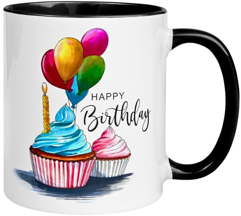 Geburtstag Tasse | Birthday Cupcakes & Ballons | Geschenk Mann Frau Neutral | Geburtstagsgeschenk ohne Zahl Männer Frauen | Party Kaffeebecher | Geburtstagsparty Dekoration | Geburtstagstasse