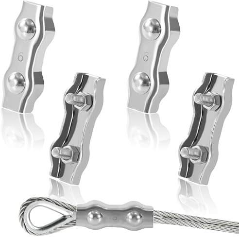 Tunejoy Morsetti per Fune Metalliche M6 Morsetto per Funi Duplex in Acciaio Inox 304 per Funi Metalliche da 6mm Giardino, Cavi, Patio e Vele da Sole 4 Pezzi