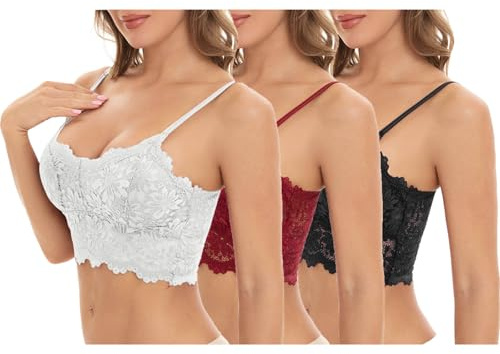 UHouse Lot de 3 Soutien Gorge Dentelle Brassiere Push Up Femme Sexy Brassière sans Armature Bustier Minimiseur Bralette Comfit Bra Crop Top Lingerie Rouge Noir Blanc M