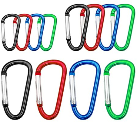 Carabiner Clip Multi Size Pack, Aluminum Carabiner Includes Small 2 Inch Carbineers, Medium 2.3 D Ring Clip, Large 3 Inch Caribiner Heavy Duty for Backpack (Assorted Sizes-Assorted Colors 12pcs)