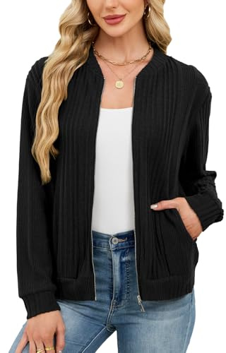 Black Womens Sweatshirt Zip Up Cardigans for Women UK Casual Lightweight Zip Front Jackets Long Sleeve No Hood Ladies Hoodies Knitted Sweaters Fall Outfit Clothing
