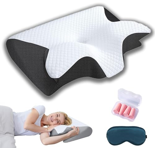 Cuscino Sleep Fit Design ortopedico per un sonno sano, cuscino cervicale, cuscino ortopedico ergonomico per chi dorme di lato, sulla schiena e a pancia in giù, cuscino di supporto cervicale (Nero)