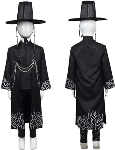 DVERFSWEV-GH Costume da cosplay, abito nero, pantaloni, top e accessori, cappello tradizionale coreano Hanbok, costumi di Halloween for ragazzi e ragazze.(120)