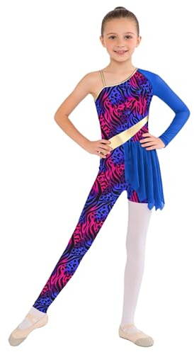 dPois Kids Girls Caveman Dress-up Ballet Dance Unitard Cavegirls Dancewear Leopard Print Bodysuits Jumpsuit Blue 7-8 Years