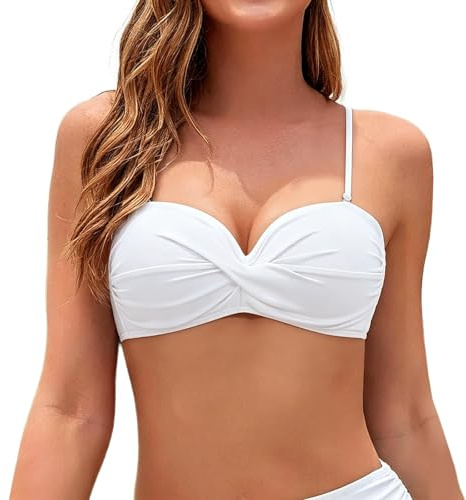 Haut de Maillot de Bain Femme Bandeau Push-Up Sexy Bikini Bandeau Bretelles Amovibles et sans Bretelles Col en V Croisée Hauts de Bikinis pour Femme Haut de Bikini Noir avec Rembourrage Amovible