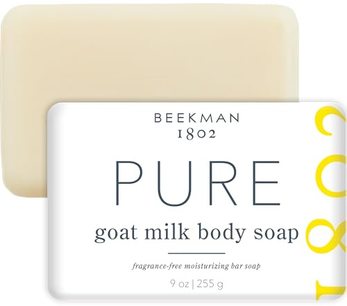 Beekman 1802 Goat Milk Soap – Moisturizing Hand & Body Soap Bar with Shea Butter & Botanical Oils, Triple-Milled, Non-Drying, Made for Sensitive Skin, Fragrance Free 9 oz