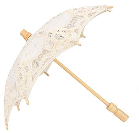 TOPINCN Bridal Umbrella Handmade Baumwollspitze Sonnenschirm Regenschirm Holzgriff Hochzeitsfeiern Decor Tanzen Fotografie Prop(S-Beige)