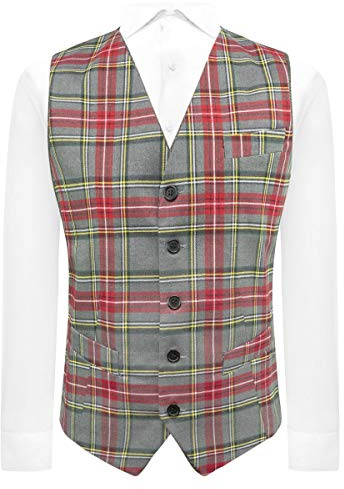 King & Priory Gilet à carreaux écossais traditionnel Gris clair - Gris - S