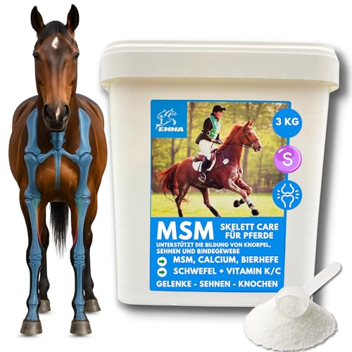 EMMA MSM Pferd Pulver 3kg – hochdosierter organischer Schwefel I MSM Gelenk Pulver mit Vitamin C D & Calcium I Bierhefe I Unterstützung für Gelenke Knorpel Sehnen Bänder Knochen I für Bewegungsapparat