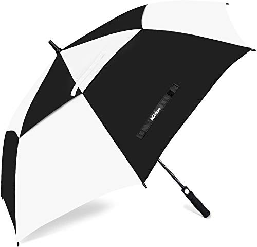 ACEIken Golf Umbrella Windproof Large 62/68 Inch, Double Canopy Vented, Automatic Open, Extra Large Oversized,Sun Protection Ultra Rain & Wind Resistant Stick Umbrellas (Black/White, 62 inch)