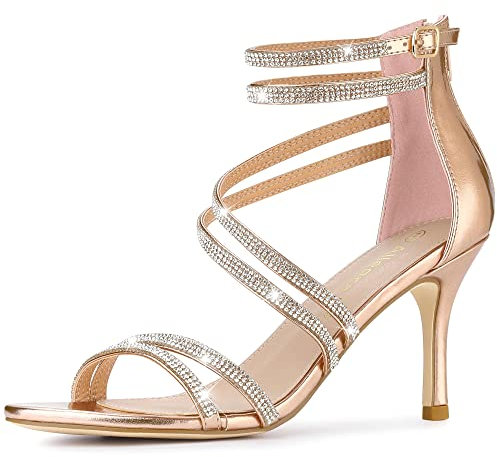 Allegra K Women's Ankle Strap Rhinestone Stiletto Heels Sandals Rose Gold 4 UK/Label Size 6 US