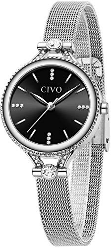 CIVO Damen Uhren Silber Edelstahl Designer Analoge Quarz Uhr Slim Minimalistisch Wasserdicht Elegant Armbanduhr für Mädchen