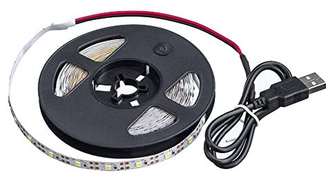 USB Led Strip Lights,DC 5V SMD 3528 16.4ft(5m) 300 LEDs 60leds/m Cool White Led Strips with USB Cable,TV Desktop Laptop Backlight,Kitchen Decorative Lighting-Non Waterproof