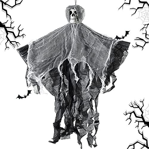 OUOQI Halloween Hängedekoration Skeleton Ghost, Horror Deko Requisiten für Halloween, Schwarz, Schaumstoff, Polypropylen, Hängend, 140 x 210 cm, 1 Stück
