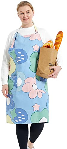 Cotton Linen Baking Plus Size Aprons for Women with Pockets Kitchen Cooking Poached Egg Flowers