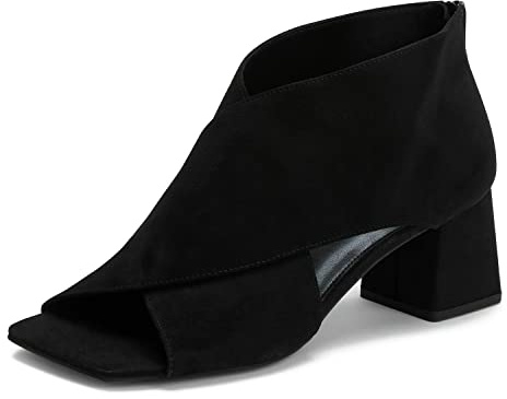 LEHOOR Women Chunky Heel Open Toe Booties Suede Side Cut-Out Ankle Boots Square Peep Toe 2 Inch Block Mid Heels Dress Heeled Sandal Booties Back Zipper Office Ladies Summer Street Size 4-11 M US,