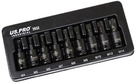 US PRO INDUSTRIAL 9PC 3/8 DR Impact Spline Bit Sockets Set 4-14mm 3932