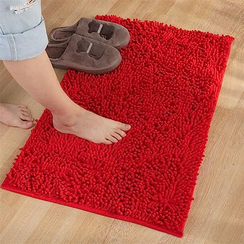 Reyox Alfombrilla de Baño de Pelo Largo Microfibra de Chenilla, Alfombras de Baño Absorbente Antideslizante Lavable a Máquina Rojo 1 30 x 50 cm