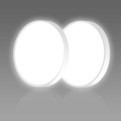 Ouyulong Plafoniera LED Soffitto, Plafoniere da Soffitto18W, Lampada da Soffitto 1620LM 4000K, Plafoniera Camera da Letto IP44 Rotonda Bianco Ø23cm per Bagno Soggiorno Cucina Ufficio Balcone (2PCS)