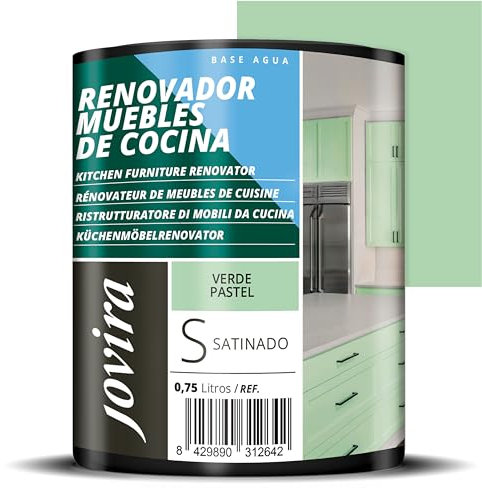 JOVIRA PINTURAS Pintura renovadora para Muebles de Cocina, acabado satinado al agua. Especial para renovar muebles de cocina, puertas, baños, etc. (750 Mililitros, Verde Pastel) K-21
