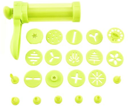 SENRISE Cookie Press Gun Kit, Biscuit Making and Icing Decoration Gun Set with 14 Cookie Mold and 7 Icing Nozzles, Dessert Decorating Syringe for Biscuit Cupcakes Pastry, Green