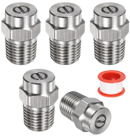 M METERXITY 5 Paquets Embouts de Nettoyage de Surface - Buses de Nettoyeur Haute Pression Mâle 1/4 NPT à 15 Degrés, Remplacement de Buse de Nettoyeur, en Acier Inoxydable(Orifice de 0,977 mm)
