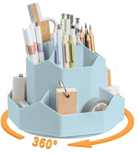 MEISO Portapenne Girevole, Portapenne da Scrivania, 360 Gradi Porta Penne Ruotabile, Porta Penne per Scrivania con 9 Scomparti, Organizzatore di Matite per Casa, Scuola, Ufficio (Blu)