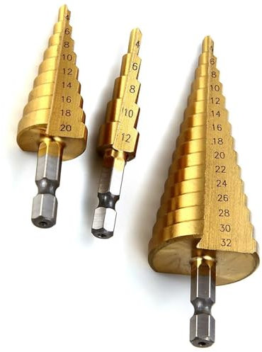3 Pcs Large Step Cone Drill Bits – Speed Steel for Wood, Metal, Plastic, – Heavy Duty, Versatile, Precision Drilling
