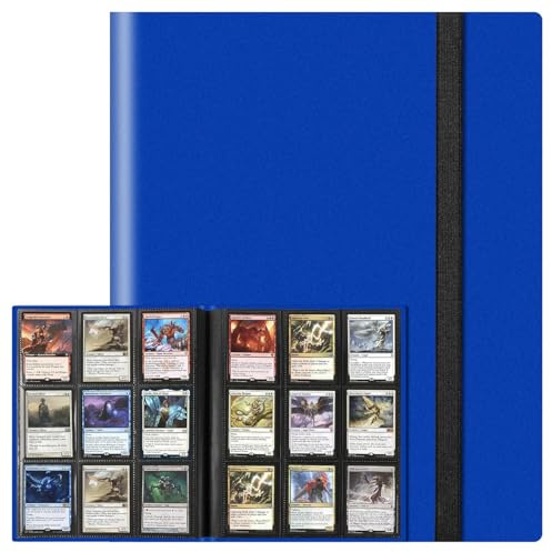 9-Pocket Trading Card Binder 360 Pockets Collectible Trading Card Album PU Leather Card Binder Card Folder with Elastic Strap for Collectible Basketball Sports Cards and Trading Card Games (Blue)