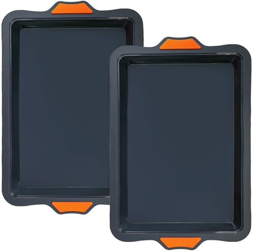 Webake Silicone Quarter Sheet Cake Pan, 9x13 inch Sheet Pans for Baking, Nonstick Cookie Sheets Jelly Roll Pan, Set of 2