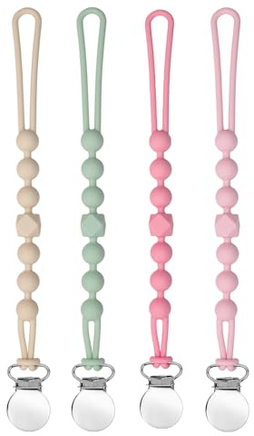 Dummy Clips for Girls, BOUESA Baby Dummy Clip Boys, Pacifier Silicone Clips with One Piece, Keep Pacifier Clean, Soother Pacifier Chains, Dummy Holder 4 Pack