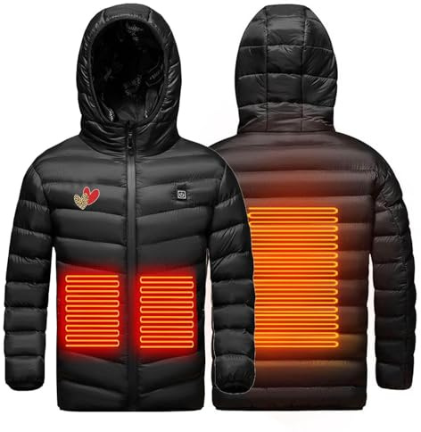 Veste Chauffante Enfant Manteau Doudoune Chauffant Enfants USB avec 3 Zones de Chauffage Manches Longues Veste Chauffante pour Le Travail en extérieur Tenue Quotidienne Ski Équitation Moto