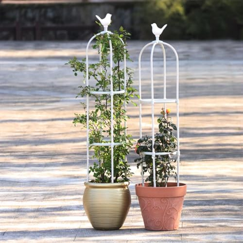 Traliccio da giardino, obelisco per piante rampicanti, 40 x 165 cm, color crema, supporto per rose, cetrioli e fiori, altezza regolabile: da 65 cm a 205 cm