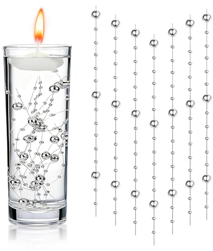 Tarqite 18 candele galleggianti in argento, perle galleggianti, perle d'acqua, ghirlande di perle per vaso, riempitivo per bottiglie d'acqua, matrimoni, gioielli per capelli (1,3 m)