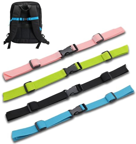 Nasxkji 4 Stück Verstellbarer Brustgurt Rucksack mit Schnellverschluss rutschfest und Strapazierfähig für Joggen Wandern Klettern Reisen (Schwarz/Grün/Rosa/Blau)