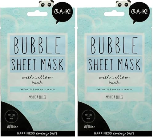 Oh K! Bubble Sheet Mask for Oily Combination Skin, Cleansing and Pore Minimising Facial Mask, Vegan and Cruelty Free, 31g (Pack of 2)