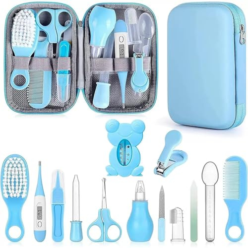 Set Cuidado Bebe Recien Nacido 13 Piezas, Kit Completo de Higiene y Manicura con Accesorios Esenciales para Bebés, Set Para Cuidado Del Bebé para Niñas y Niños Regalos (Azul)