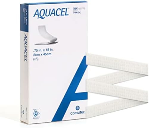 ConvaTec AQUACEL Hydrofiber 0.75x18 Ribbon Dressing with Strengthening Fiber for Packing Small Wounds, Medical Grade, Absorbant, Non-Woven, Sterile, 5ct Box