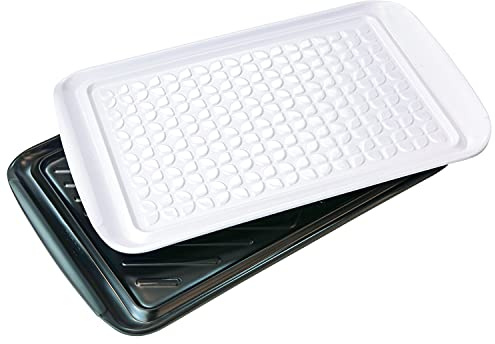 Tovolo Grilling Platters for Outdoor Grill BBQ Prep and Serve Trays Set of 2 Black White, Dishwasher Safe BPA Free Nesting Non Slip Serving Trays for Burgers Steaks Meat Veggies Toppings 17 x 10 x 2