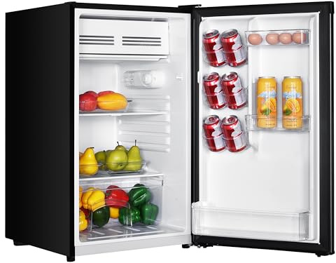 Avanti Mini Fridge Compact Refrigerator for Home Office or Dorm with Reversible Door, Chiller Compartment, Adjustable Slide-out Shelves with Temperature Control and Manual Defrost, 4.4-Cu.Ft., Black