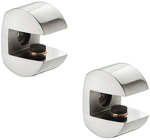 Gedotec DESIGN Glasbodenträger Tablarträger Glastablarträger Modell Gloria | Edelstahl Optik | Regalbodenträger für Holz und Glas | Fachbodenträger für Tablardicke 8-10 mm | 2 Stück - Konsolenträger