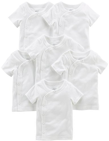 Simple Joys Kid's 6-pack side snap short sleeve t-shirts Shirt, White, 0-3 Months