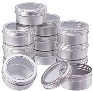 BENECREAT 12 Pack 80ml Latas de Aluminio Redondas con Rosca Contenedores de la Tapa con Rosca con Ventana Transparente - Ideal para almacenar Especias, Dulces, te o Regalos (Platinum)