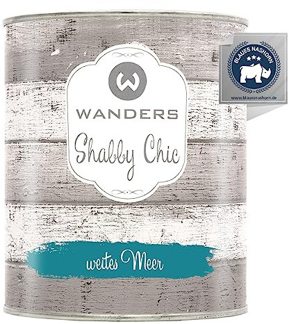 Wanders Shabby Chic Kreidefarbe 750 ml - Weites Meer/Tiefes Türkis - Küchenmöbellack und Möbelfarbe ohne Schleifen. Chalk Paint, für Holz & mehr. Hohe Deckkraft, schnell trocknend