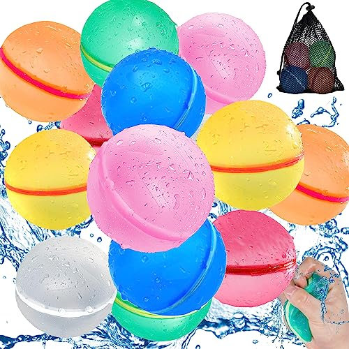 Lubibi Wasserbomben Selbstschließend Wiederverwendbar,12 Stück Schnell Befüllbare Silikon Wasserball für Kinder Erwachsene, Sommer Outdoor Bunte Mischung für Partys, Pools, Strände,Familienspiel