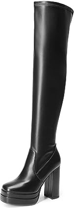 DREAM PAIRS Women's Platform Chunky Knee High Gogo Boots,Black,8