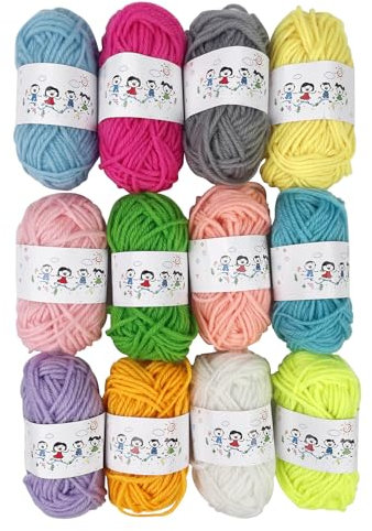 Fousenuk 12 Farben Wolle zum Häkeln Stricken, 10g/20m Häkelgarn, Baumwolle, Baumwollgarn für Anfänger Set Acryl Dicke Bunte Regenbogen Acrylwolle, Yarn Crochet