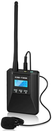 YOVDA T200 FM Transmitter, Portable Radio Transmitter for Church With Clip Microphone, 1000mAh Rechargeable Stereo Station for Meeting/Tourism/Church/School